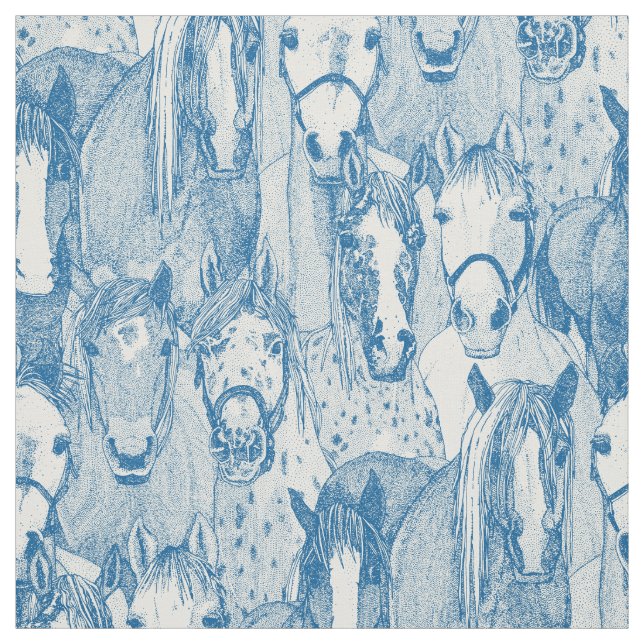 Tecido apenas cavalos azul cobalto meia pérola (Modelo)