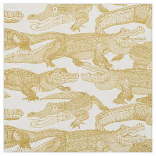Tecido apenas jacarés dourados