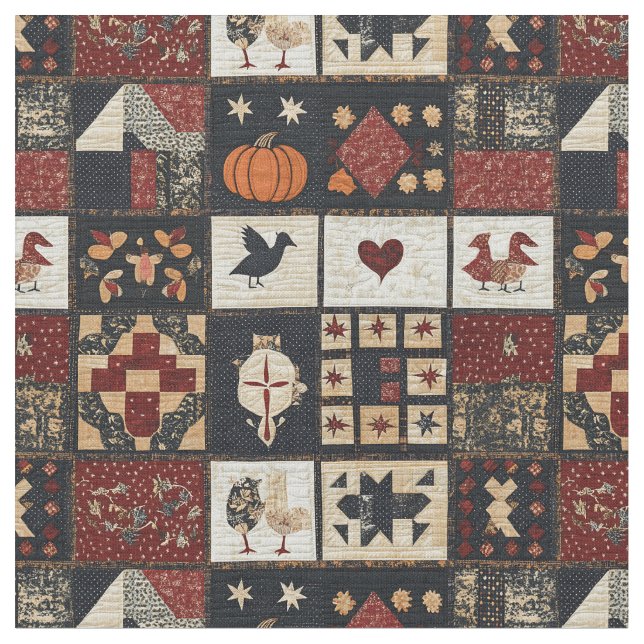 Tecido Appliqué de fazenda primitiva e geométrico (Detalhe)