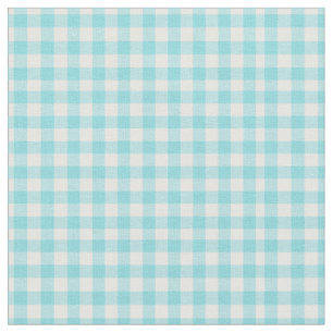 Tecido Aqua Baby Blue e White Gingham para latas doméstic