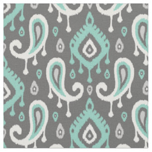 Tecido Aqua e Cinza Ikat Paisley