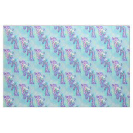 Tecido aqua e girafas roxos