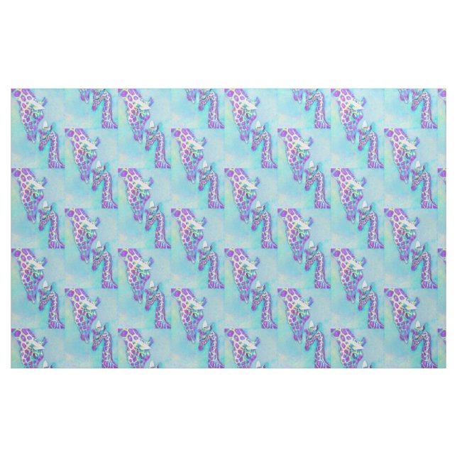 Tecido aqua e girafas roxos (Fat Quarter)