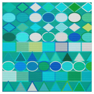 Tecido Aqua tribal moderno geométrico, do mar e azul de