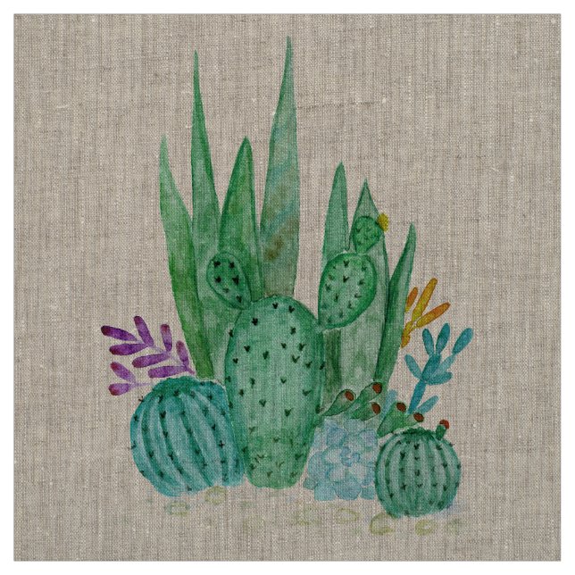 Tecido Aquarela, cacto, sucultura (Modelo)