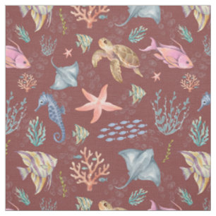 Tecido Aquarela Vida Oceânica Texturizada Sangria Cinza