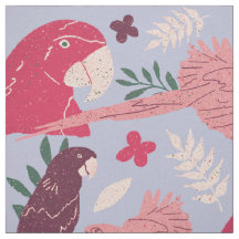 Ara Parrot Pink Burgundy Padrão de Folha Tropical
