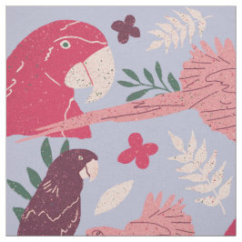 Tecido Ara Parrot Pink Burgundy Padrão de Folha Tropical