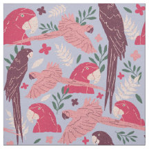 Ara Parrot Pink Burgundy Padrão de Folha Tropical
