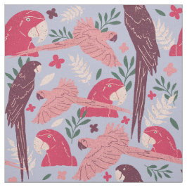 Tecido Ara Parrot Pink Burgundy Padrão de Folha Tropical