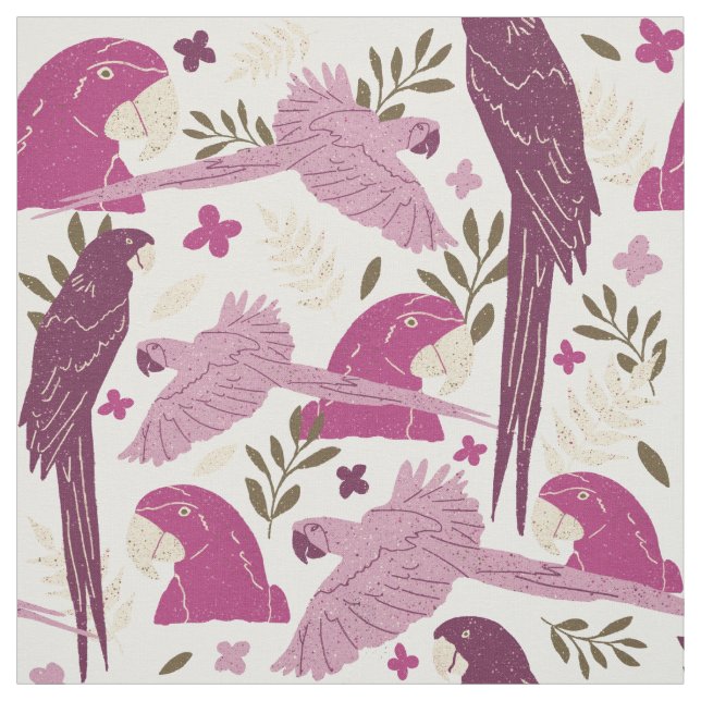Tecido Ara Parrot Pink Tropical Leaf Patterno (Modelo)