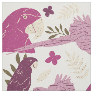 Tecido Ara Parrot Pink Tropical Leaf Patterno