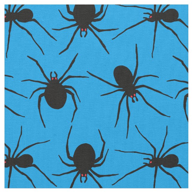 Tecido Aranhas Assustadoras Com Olhos Vermelhos Azul Padr (Detalhe)