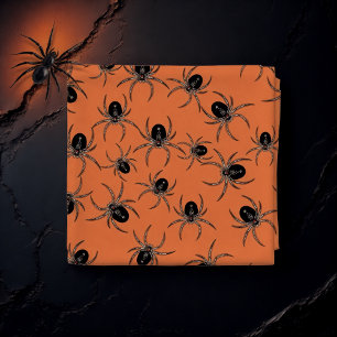 Tecido Aranhas pretas em laranja