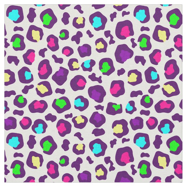 Tecido arco-íris branco estampa de leopardo roxo animal (Detalhe)