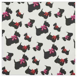 Tecido arco preto de Terrier escocês, vermelho/rosa