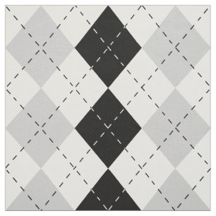 Tecido Argyle branco e cinzento preto