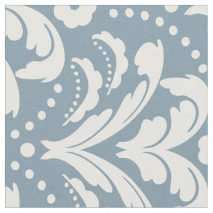 Tecido Art Deco 1930s Damasco Floral Azul e Branco