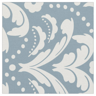 Tecido Art Deco 1930s Damasco Floral Azul e Branco