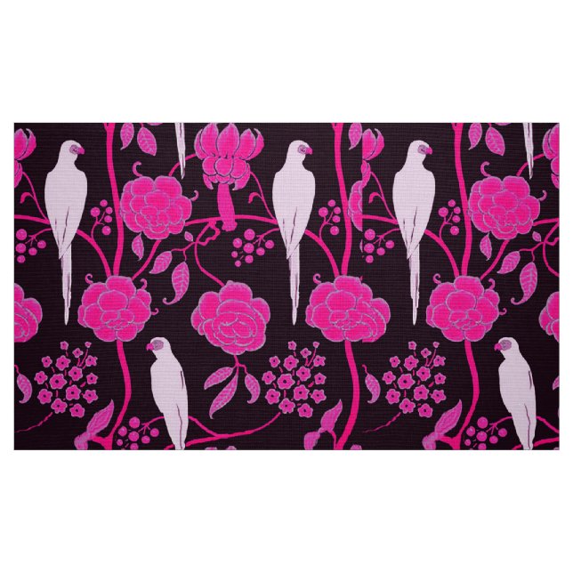 TECIDO ART DECO BLACK PINK FUCHSIA FLORES, PARTES BRANCAS (Fat Quarter)
