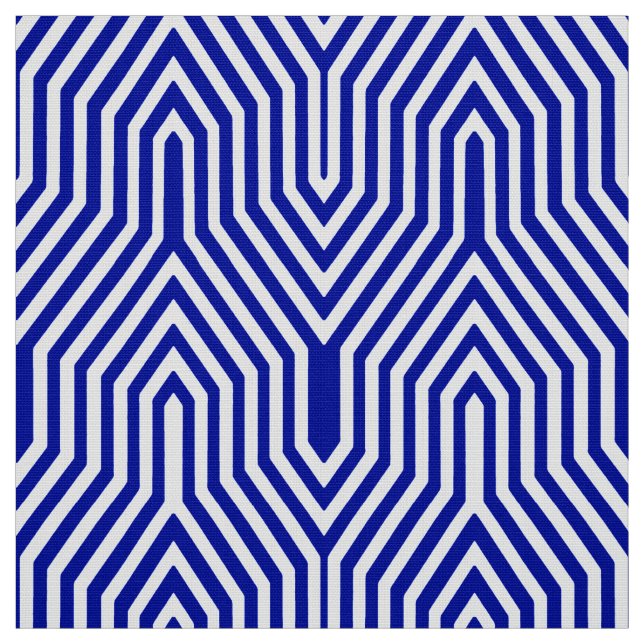Tecido Art Deco Geométrico - azul de cobalto e branco (Modelo)