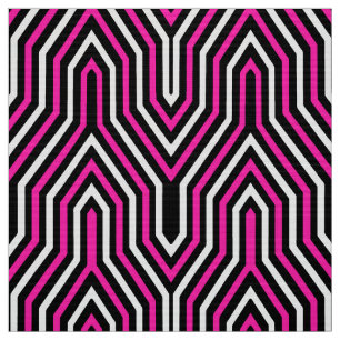 Tecido Art deco geométrico - rosa fúcsia, preto e branc
