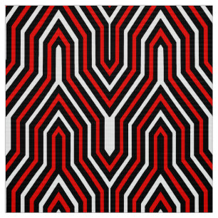 Tecido Art deco geométrico - vermelho, preto e branco
