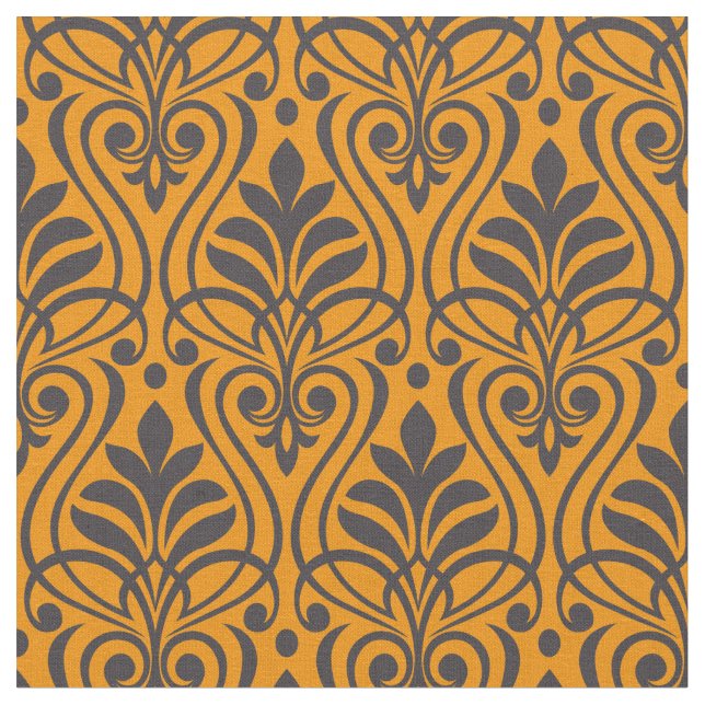 Tecido Art Deco Pattern 01 - Deco Black on Vivid Gamboge (Detalhe)
