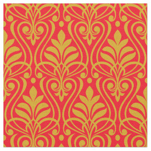 Tecido Art Deco Pattern 01 - Deco Dourado 2 em vermelho c