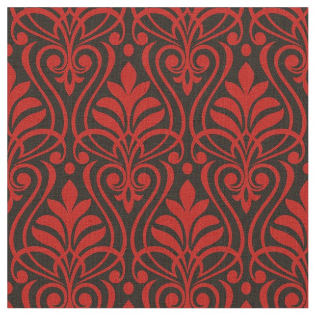 Tecido Art Deco Pattern 01 - Milano Red on Black (Detalhe)
