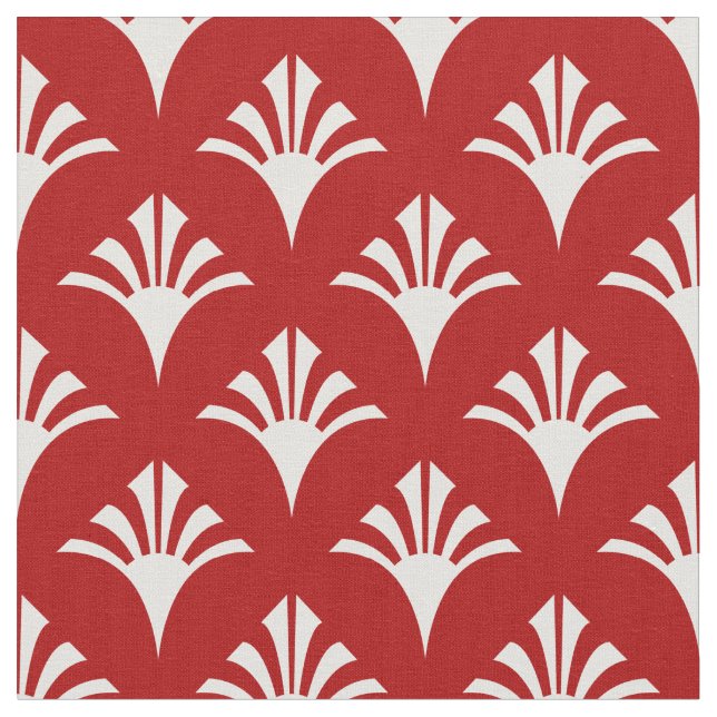 Tecido Art Deco Pattern 02 - Branco sobre Vermelho Milano (Detalhe)