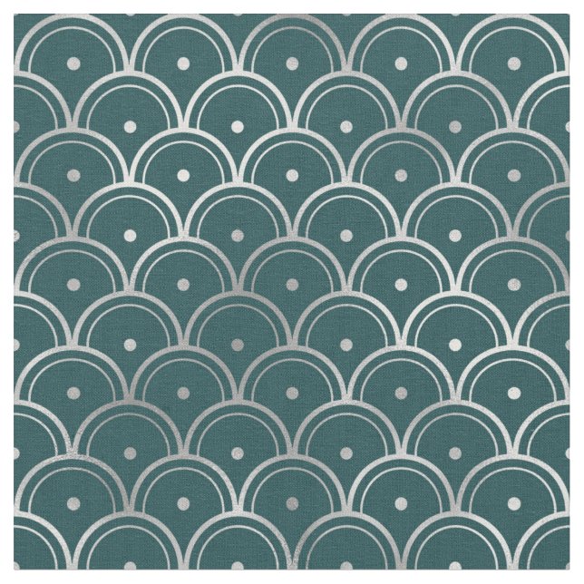 Tecido Art Deco Teal Silver Scaling Pontos (Detalhe)