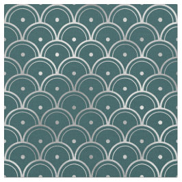 Tecido Art Deco Verde Azul Prateado Escamas Pontos