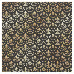 Tecido Art Deco Vintage Abstrato Geométrico Preto e Doura