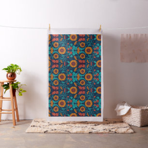 Tecido Art Nouveau daisie em azul e amarelo