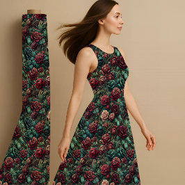 Tecido Art Nouveau Rose Teal Gold Maximalist Fabric Print