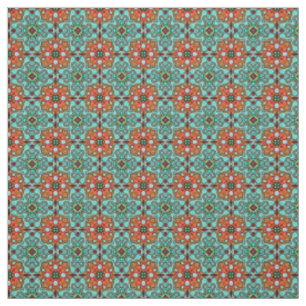 Tecido Arte Aqua Turquesa Azul Laranja Vermelho Marrom Or