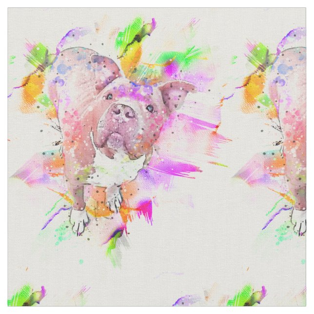 Tecido Arte de Aquarela de Cachorro Pitbull (Detalhe)