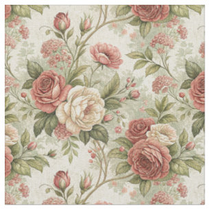 Tecido Arte de padrão botânico floral Rosa Vintage e Crem