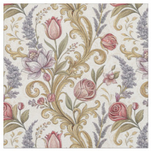 Tecido Arte de Padrão de Design Floral Damasco Barroco Or