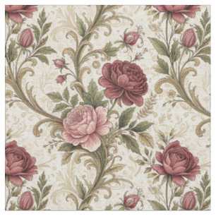 Tecido Arte de padrão floral de rosa e damasco botânico v