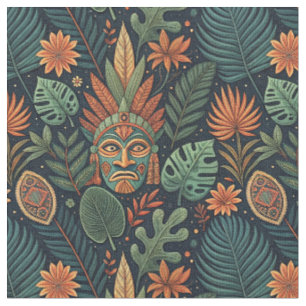 Tecido Arte de Padrão Floral Tribal de Floresta Tropical