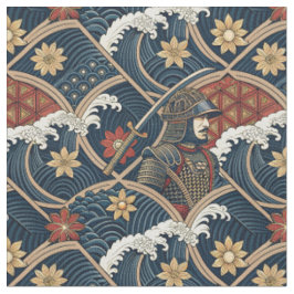 Tecido Arte do Samurai Guerreiro & Padrão de Onda do Ocea