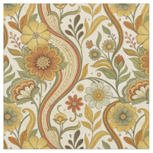 Tecido Arte Floral Amarela Vintage Retro dos Anos 70