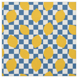 Tecido Arte Folclórica Limão em Xadrez em Dourado e Azul