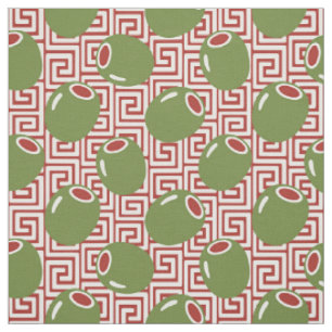 Tecido Arte Folclórica Olive Greek Key - Verde & Burgundy