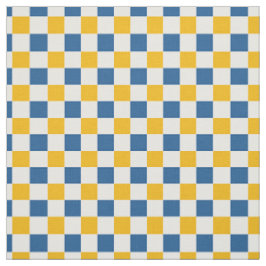 Tecido Arte Folclórica Xadrez de Limão em Dourado e Azul