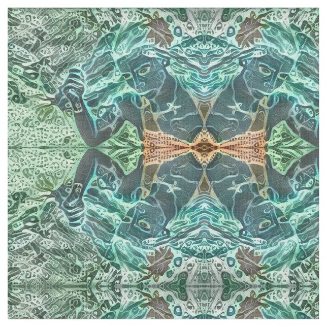 Tecido Arte Mosaica Sereia Girly Verde Cheia Marrom Boêmi (Detalhe)