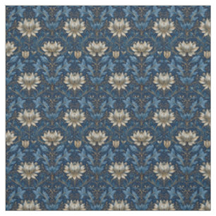 Tecido Arte Nova Azul Rústico Floral Ousado Dourado Vinta