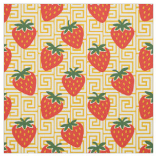 Tecido Arte Popular Morango Chave Grega em Vermelho e Dou